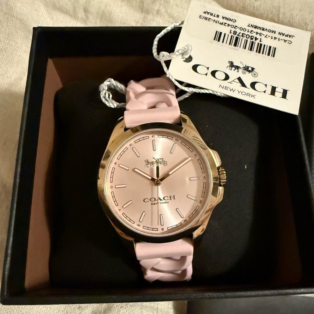 Coach Pink and Gold Watch with Braided Band and Elegant Design